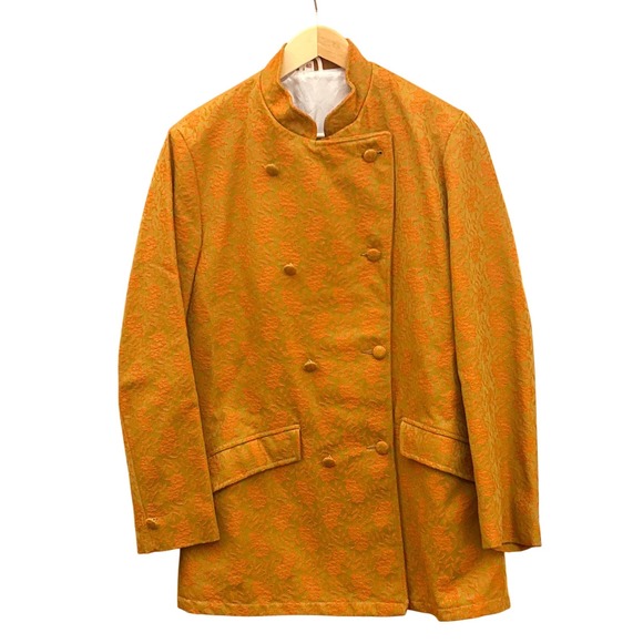 Vintage Gold Brocade Mandarin Collar Jacket Asian Inspired Mod Boho Retro - Picture 1 of 7